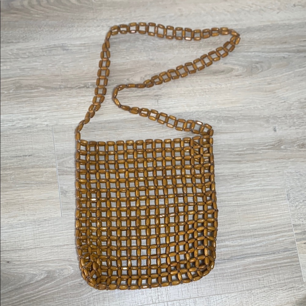 Brown Wooden Beaded Bag